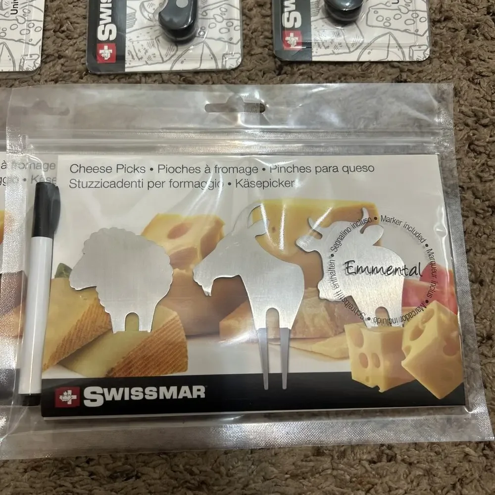 Swissmar 9 Piece Cheese Knife & Picks Set All New & Sealed W/ Black Handles!